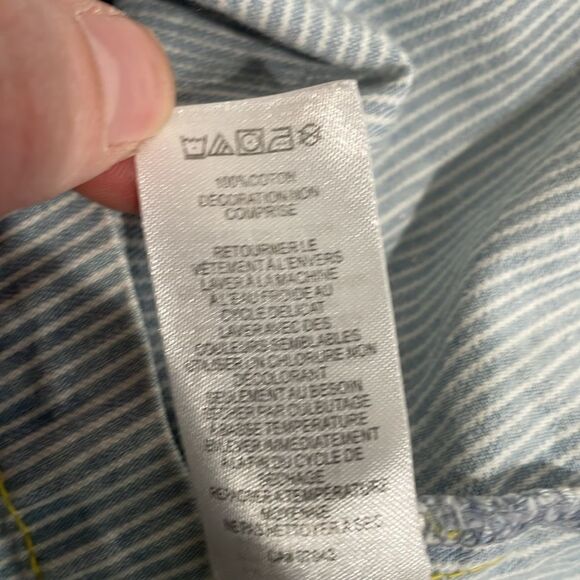 Isaac Mizrahi Girls 4T Blue Striped Overalls Dress Distressed Zipper Front - Picture 6 of 6